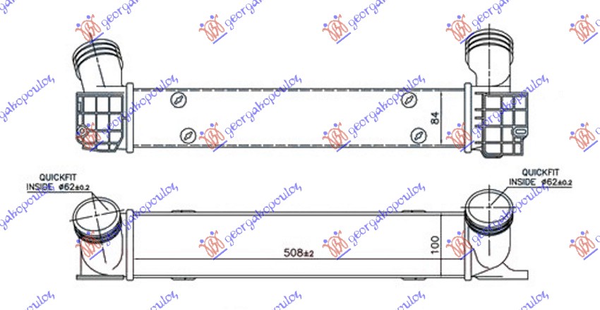 ΨΥΓΕΙΟ INTERCOOLER 2.0 (316D-318D-320D) ΠΕΤΡΕΛΑΙΟ (510x100x84) ΚΟΛΑΡΑ Φ 62/62 - BMW SERIES 3 (E90/91) SDN 05-08 thumbnail