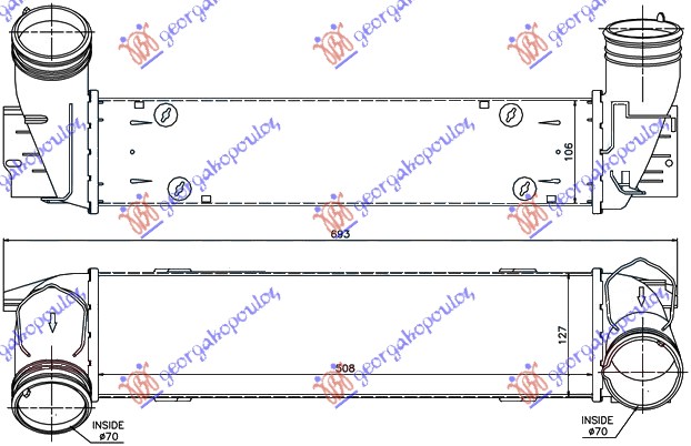 ΨΥΓΕΙΟ INTERCOOLER 3.0 (335i) ΒΕΝΖΙΝΗ-3.0 (335D) ΠΕΤΡΕΛΑΙΟ (510x130x105) ΚΟΛΑΡΑ Φ 70/70 - BMW SERIES 3 (E90/91) SDN 05-08 thumbnail