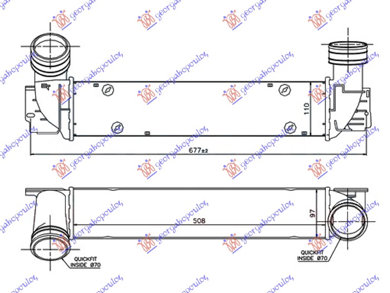 ΨΥΓΕΙΟ INTERCOOLER 3.0 (325D-330D) ΒΕΝΖΙΝΗ (510x100x105) ΚΟΛΑΡΑ Φ 70/70 - BMW SERIES 3 (E90/91) SDN 05-08 thumbnail